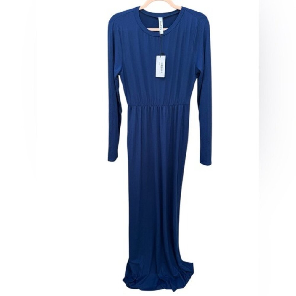 Wren & Ivory Cobalt Blue Long Sleeve Maxi Dress Elastic Waist NWT Small